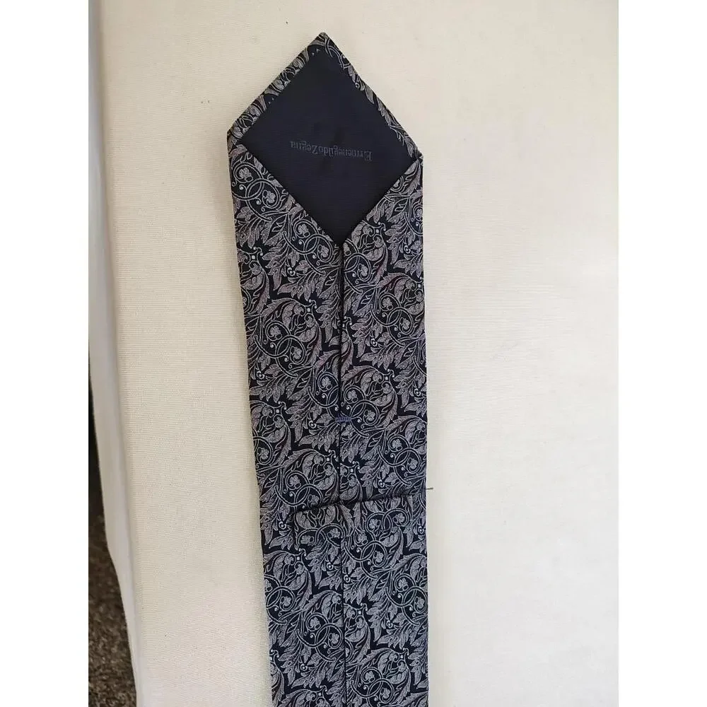 Ermenegildo Zegna‎ Men's Tie Paisley Dark Blue Navy 100% Silk Made in Italy